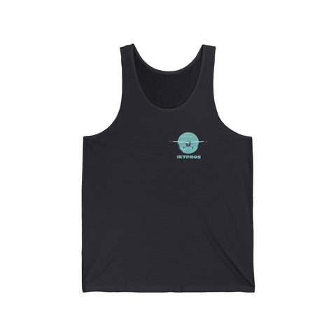 Aviation grey tank top with a blue logo of a Cessna 80 with clouds and a JetPros logo 
