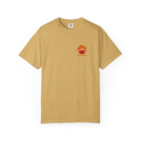 Airplane tee with front logo of king air plane in orange with jetpros logo